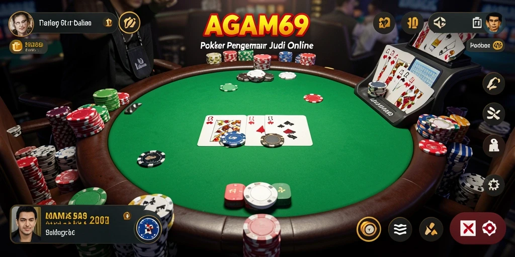 Screenshot gameplay AGAM69 menampilkan table Poker yang menegangkan.
