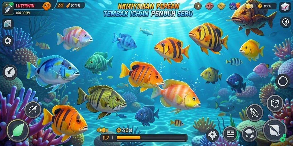 Screenshot gameplay LNTERWIN menampilkan aksi tembak ikan yang seru.